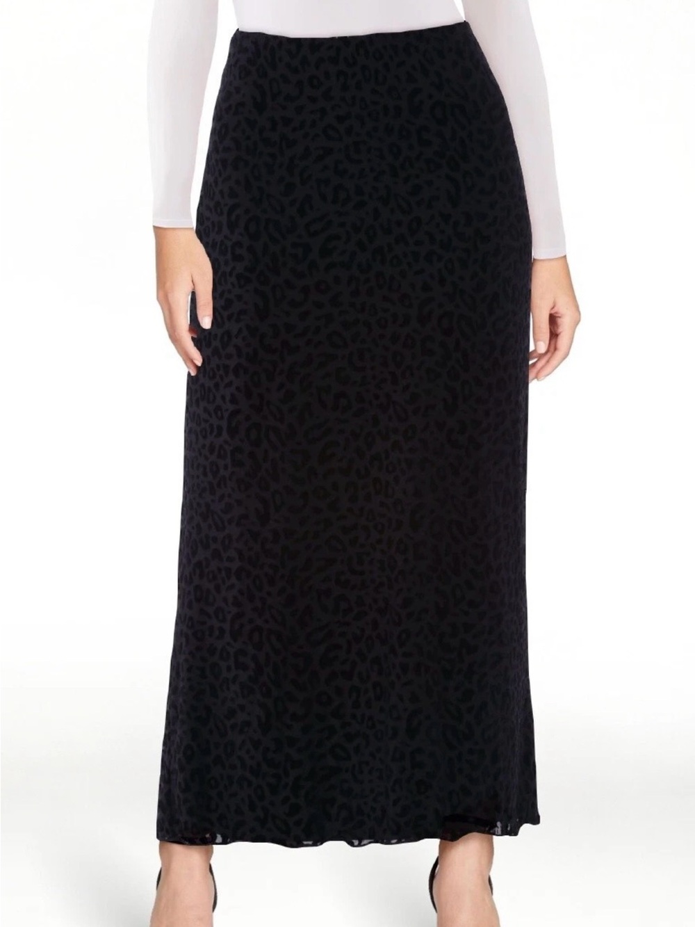 No Boundaries Black Flocked Leopard Midi Skirt - Women's Pencil Skirt